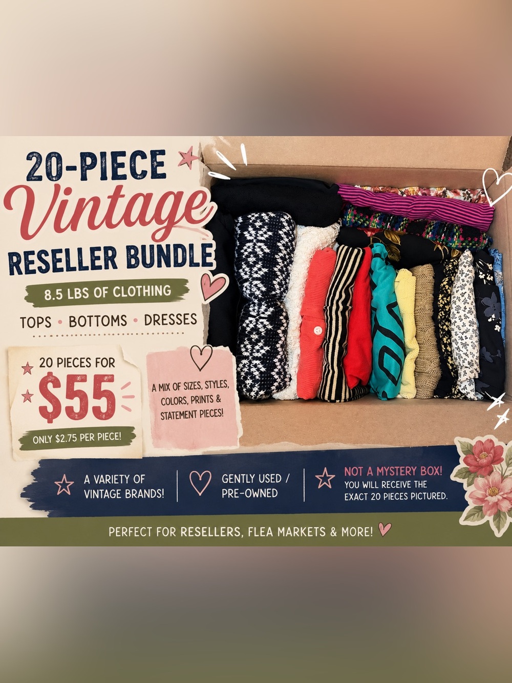 ✨ 20-Piece Vintage Reseller Clothing Bundle — 8.5 LBS ✨